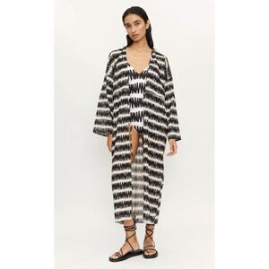 Black & White Patterned Long Swim Coverup